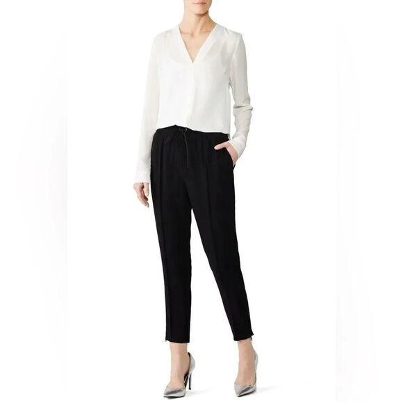 Women’s CINQ A SEPT black Adalie draw string crepe high rise Pants size small - Picture 1 of 9